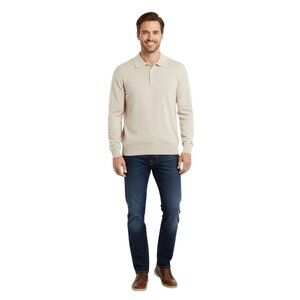 Linea Uomo Neutral Merino Wool Blend Polo Sweater Classic Dresign Size L